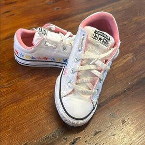 Converse White and Pink Chuck Taylor Sneakers Embroidered Flowers
